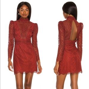 SAYLOR Red Lace Long-Sleeve Mini Dress